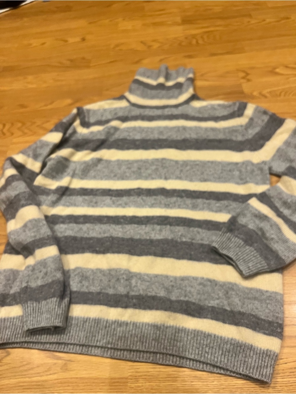 Pendleton Merino Wool Cashmere Striped Turtleneck Sweater Grey Cream Size M